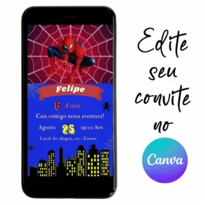 Convite Aniversário Digital Homem Aranha 12 Personalizável
