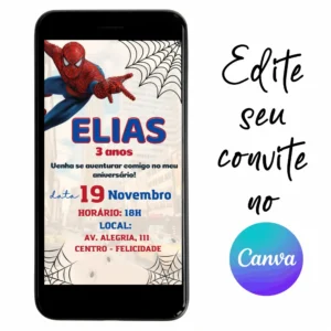 Convite Aniversário Digital Homem Aranha 13 Personalizável
