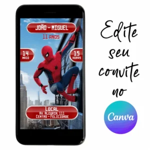 Convite Aniversário Digital Homem Aranha 14 Personalizável