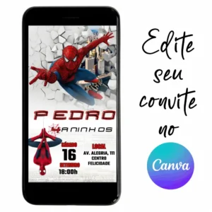 Convite Aniversário Digital Homem Aranha 15 Personalizável