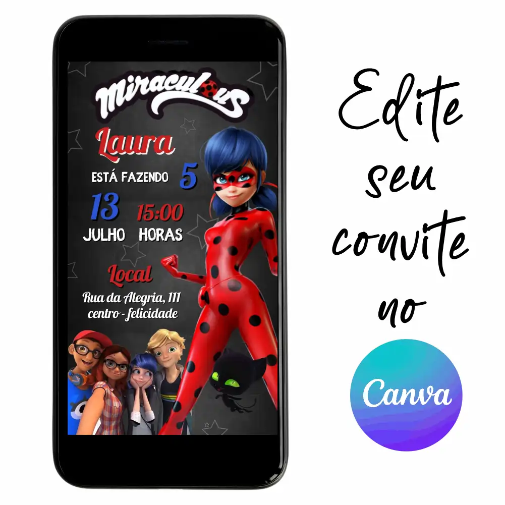 Lady-Bug-04.webp Convite Aniversário Digital LadyBug 04 Personalizável pelo Canva