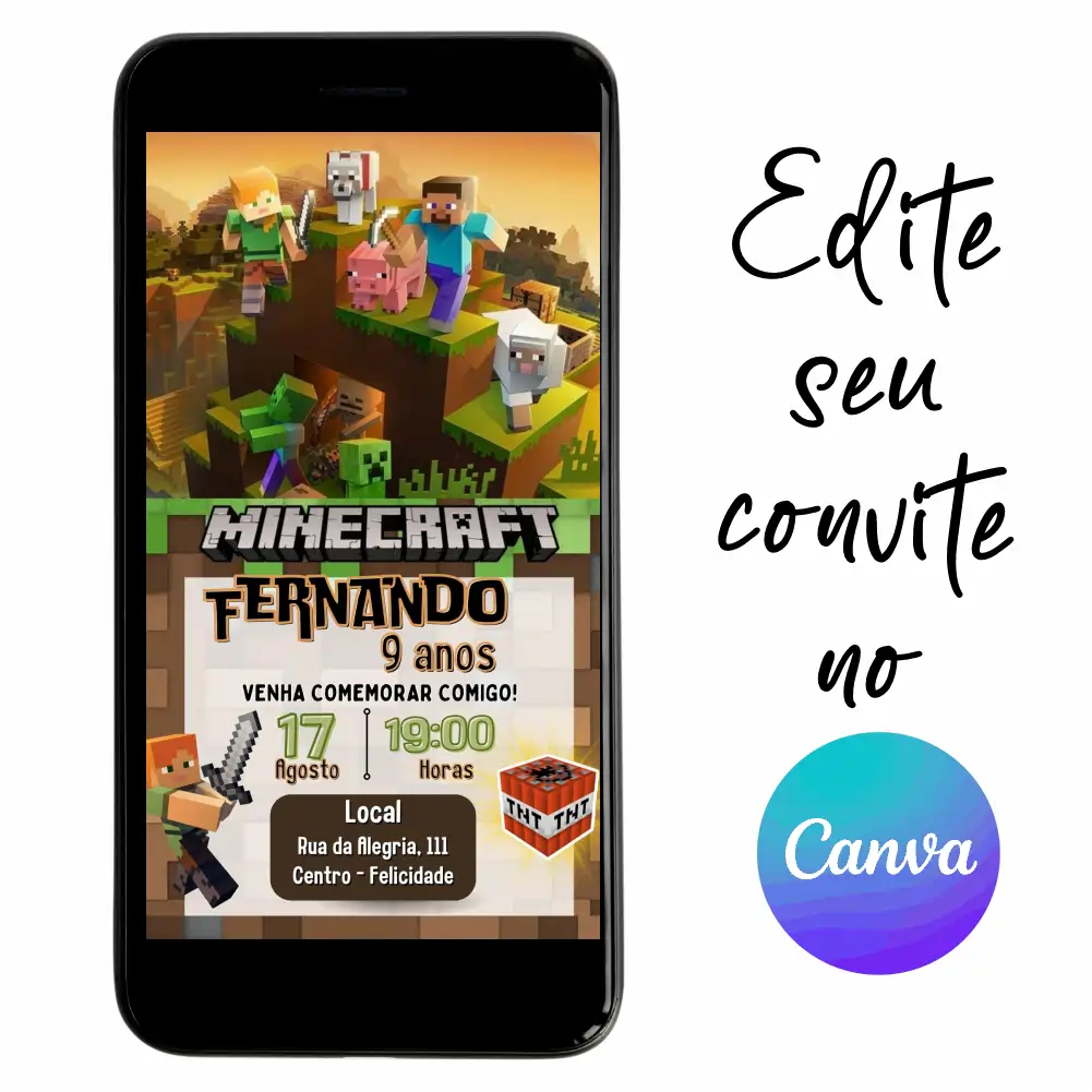 MineCraft-02.webp Convite Aniversário Digital MineCraft 02 Personalizável pelo Canva