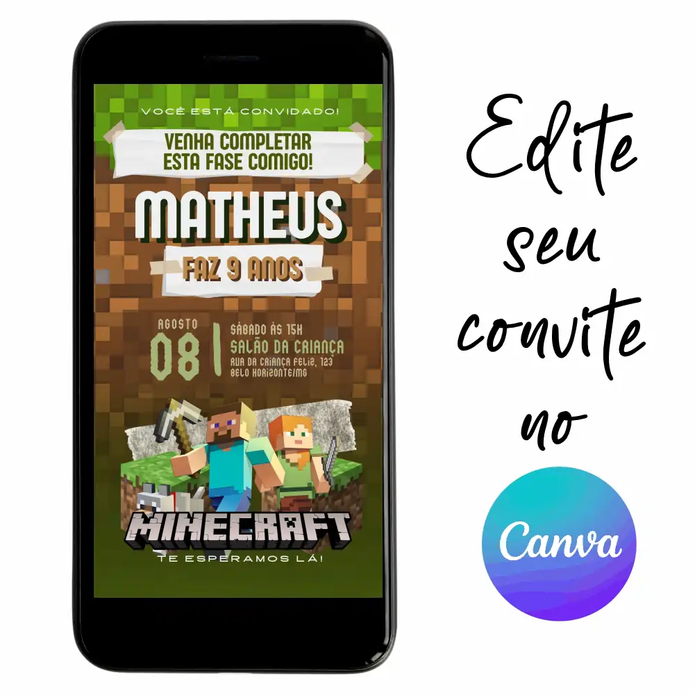 MineCraft-08.webp Convite Aniversário Digital MineCraft 08 Personalizável pelo Canva
