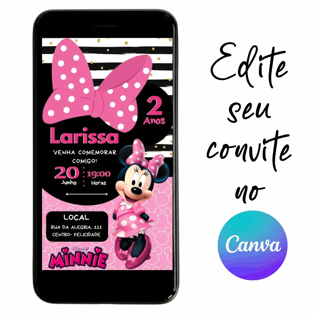 Minnie-05.webp Convite Aniversário Digital Minnie 05 Personalizável pelo Canva