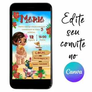 Convite Aniversário Moana Bebê 05 Personalizável pelo Canva
