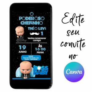 Convite Aniversário Digital O Poderoso Chefinho 03 Personalizável pelo Canva