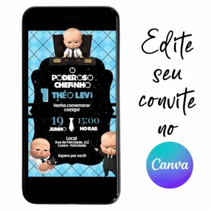 Convite Aniversário Digital O Poderoso Chefinho 04 Personalizável pelo Canva