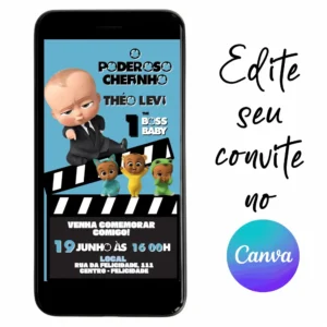 Convite Aniversário Digital O Poderoso Chefinho 05 Personalizável pelo Canva