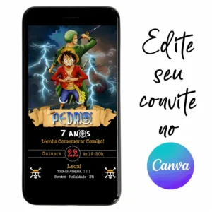 Convite Aniversário Digital One Piece 01 Personalizável pelo Canva