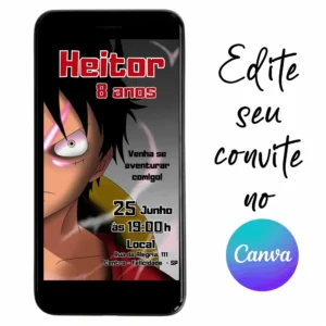 Convite Aniversário Digital One Piece 02 Personalizável pelo Canva