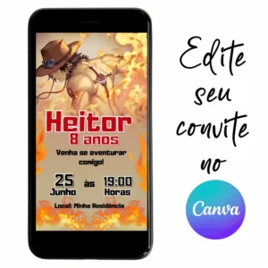 Convite Aniversário Digital One Piece - Ace 03 Personalizável pelo Canva