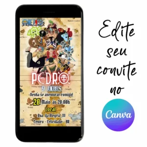 Convite Aniversário Digital One Piece 06 Personalizável pelo Canva