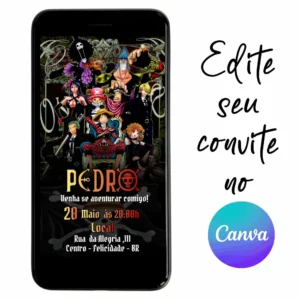 Convite Aniversário Digital One Piece 07 Personalizável pelo Canva
