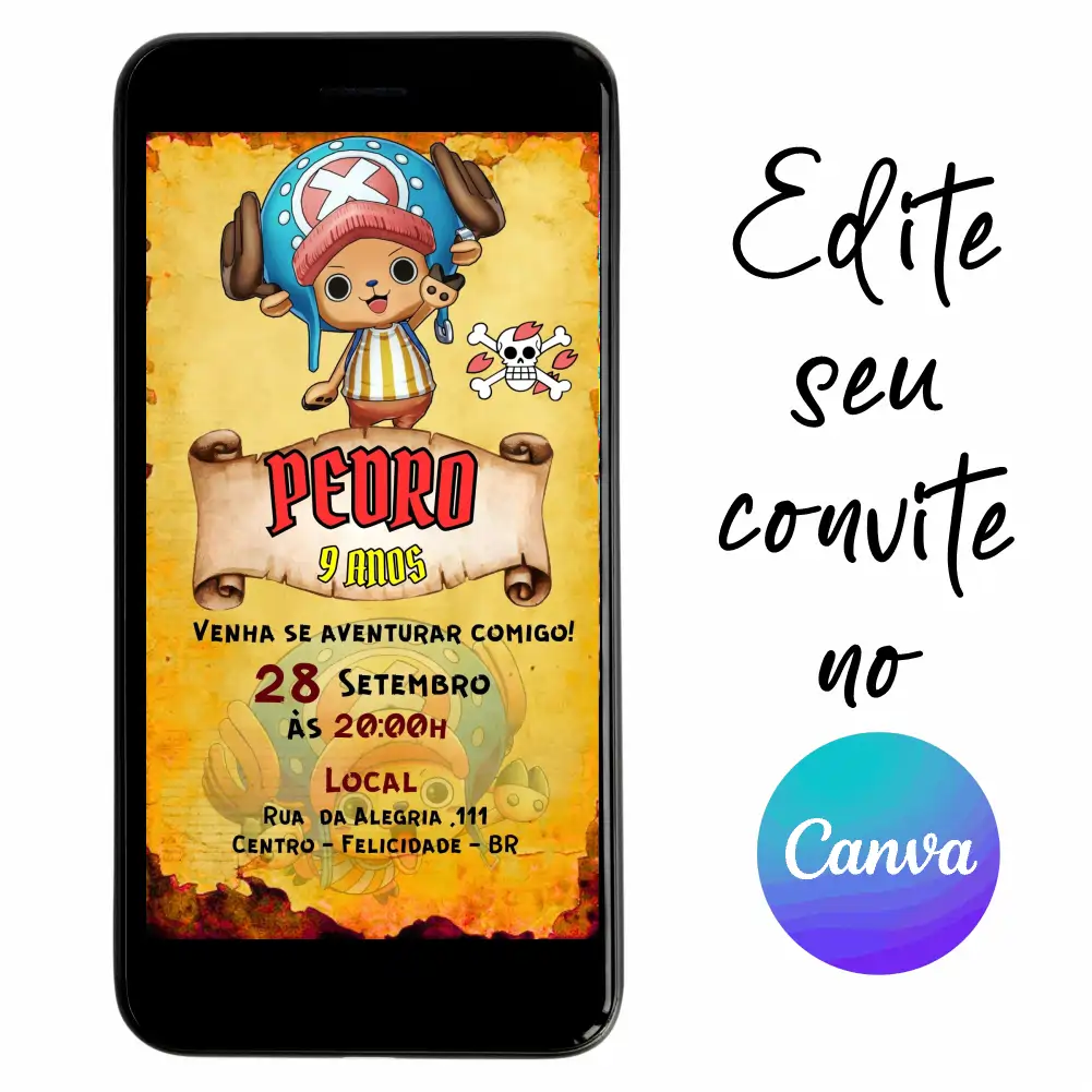 One-Piece-10.webp Convite Aniversário Digital One Piece - Chopper 10 Personalizável pelo Canva