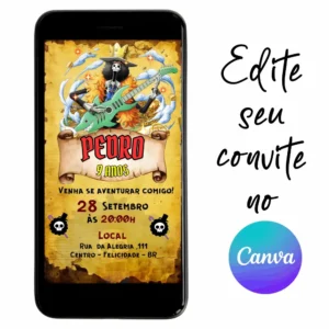 Convite Aniversário Digital One Piece - Brook 12 Personalizável pelo Canva