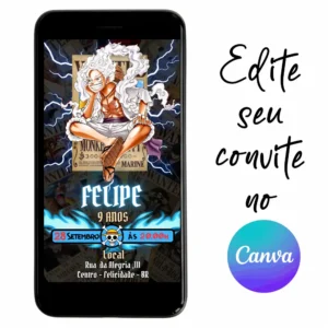 Convite Aniversário Digital One Piece 18 Personalizável pelo Canva
