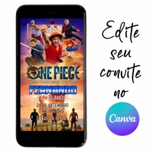 Convite Aniversário Digital One Piece 23 Personalizável pelo Canva