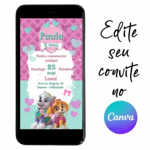 Convite Aniversário Digital Patrulha Canina 03 Personalizável pelo Canva