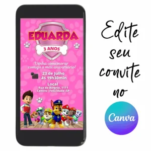 Convite Aniversário Digital Patrulha Canina 10 Personalizável pelo Canva