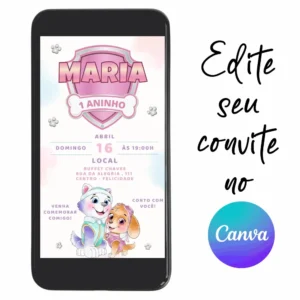 Convite Aniversário Digital Patrulha Canina 16 Personalizável pelo Canva