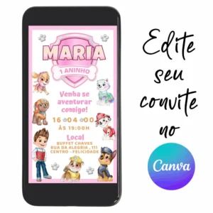 Convite Aniversário Digital Patrulha Canina 17 Personalizável pelo Canva
