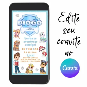 Convite Aniversário Digital Patrulha Canina 18 Personalizável pelo Canva