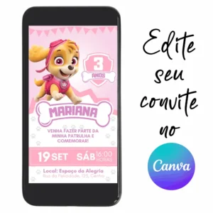 Convite Aniversário Digital Patrulha Canina 23 Personalizável