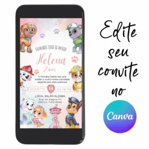 Convite Aniversário Digital Patrulha Canina 24 Personalizável