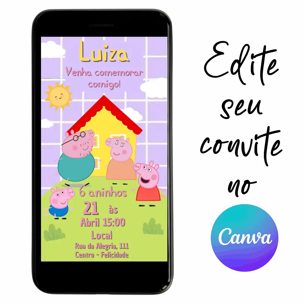 Peppa-Pig-02-1.webp Convite Aniversário Digital Peppa Pig 02 Personalizável pelo Canva