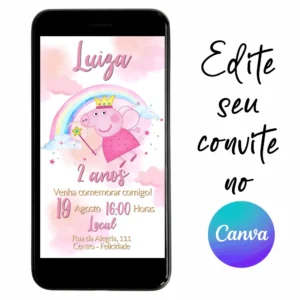 Convite Aniversário Digital Peppa Pig 03 Personalizável pelo Canva