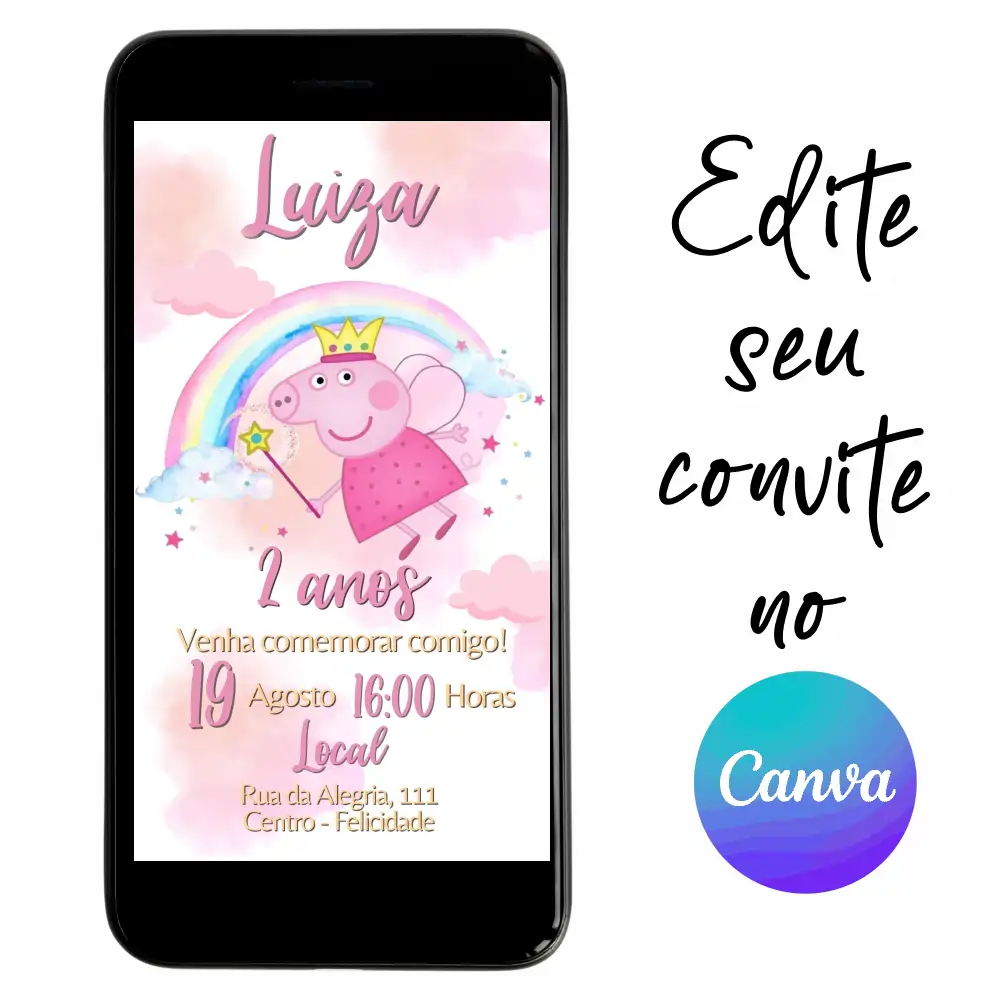Peppa-Pig-03.webp Convite Aniversário Digital Peppa Pig 03 Personalizável pelo Canva