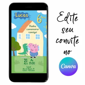 Convite Aniversário Digital Peppa Pig 05 Personalizável pelo Canva