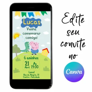 Convite Aniversário Digital Peppa Pig 06 Personalizável pelo Canva