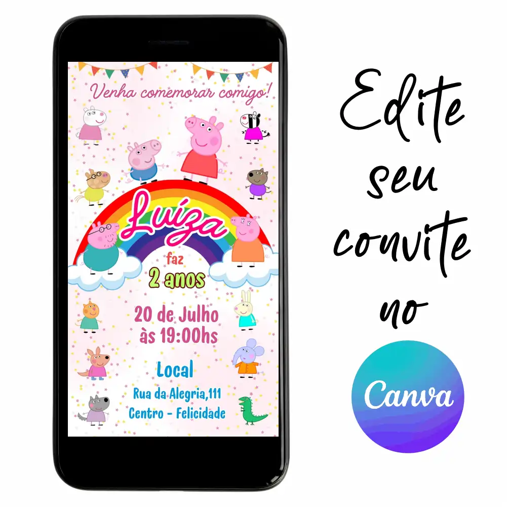 Peppa-Pig-07.webp Convite Aniversário Digital Peppa Pig 07 Personalizável pelo Canva