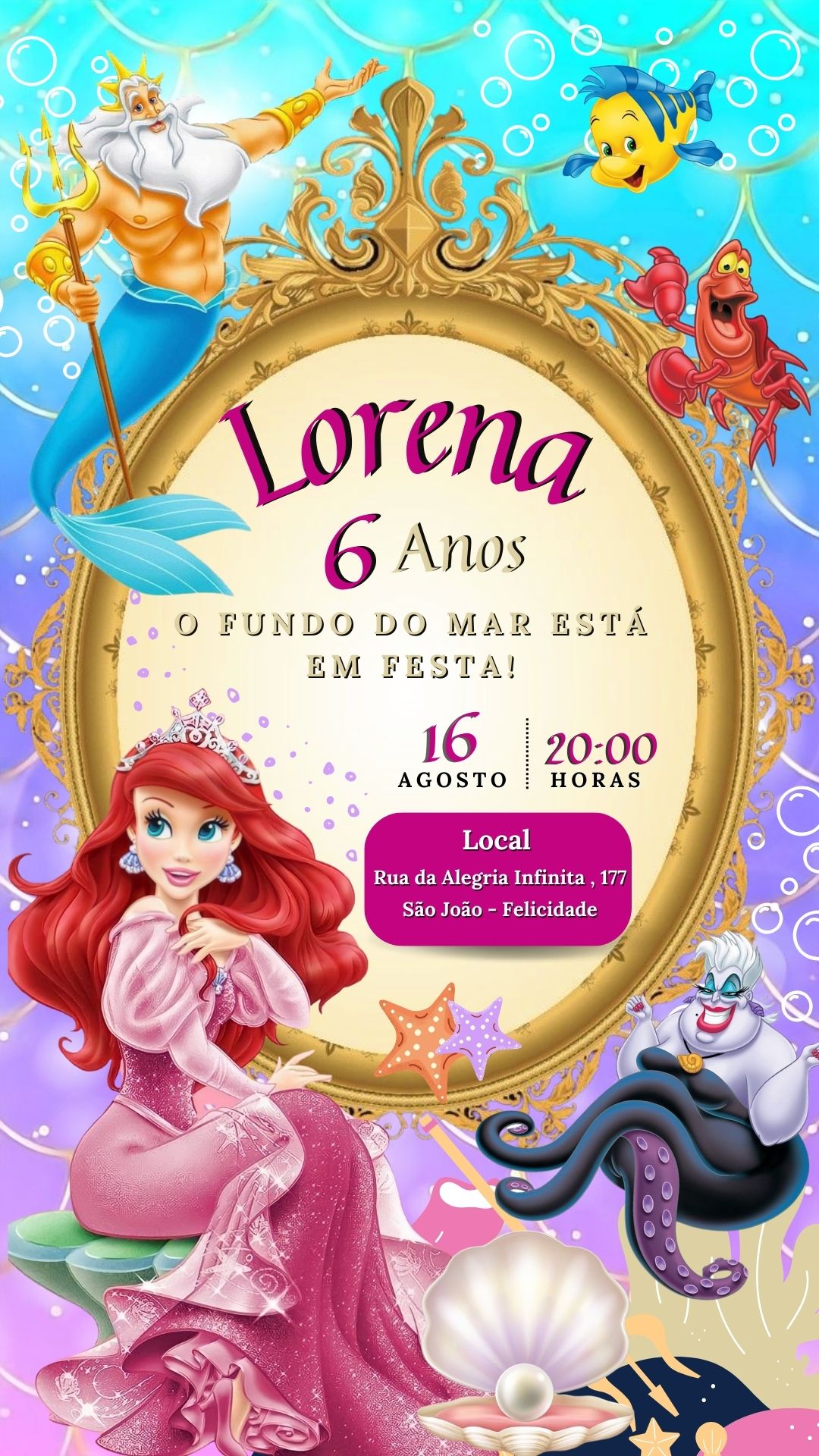 Pequena-Sereia-Ariel-04.jpg Convite Aniversário Digital Pequena Sereia Ariel 04 Personalizável pelo Canva - Imagem 2