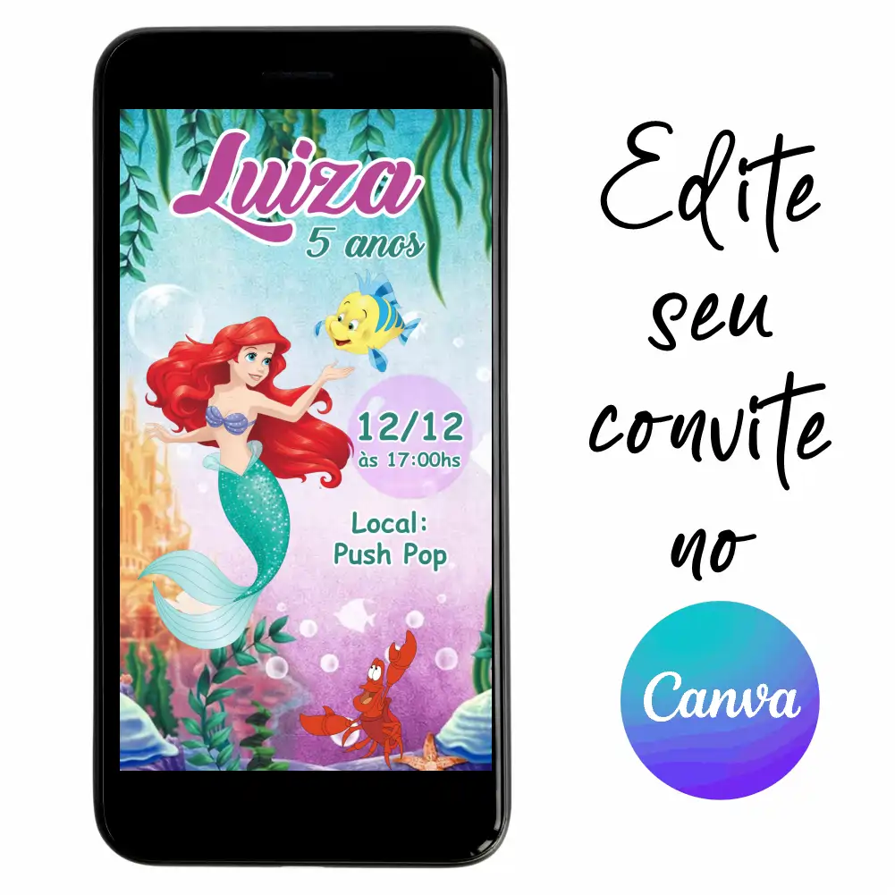Pequena-Sereia-Ariel-07.webp Convite Aniversário Digital Pequena Sereia Ariel 07 Personalizável pelo Canva