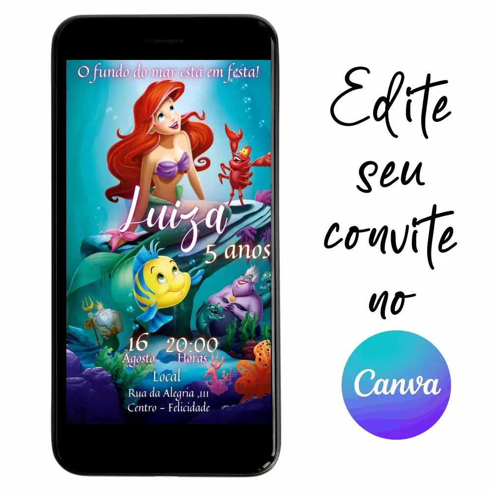 Pequena-Sereia-Ariel-08.webp Convite Aniversário Digital Pequena Sereia Ariel 08 Personalizável pelo Canva