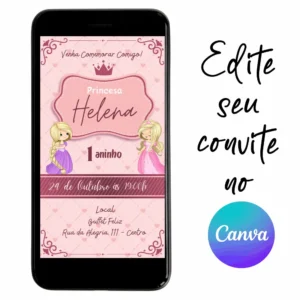 Convite Aniversário Digital Princesas Cute Baby 05 Personalizável pelo Canva