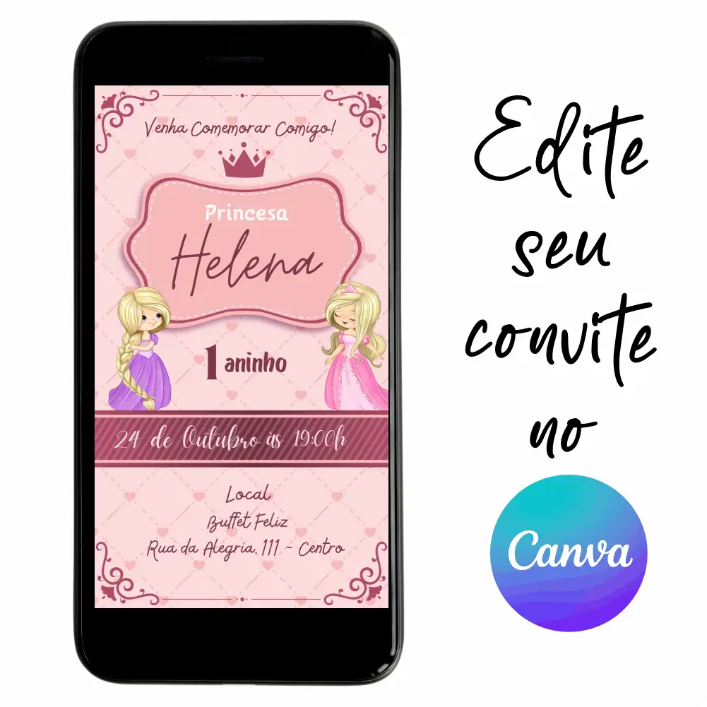 Princesas-Cute-Baby-05.webp Convite Aniversário Digital Princesas Cute Baby 05 Personalizável pelo Canva