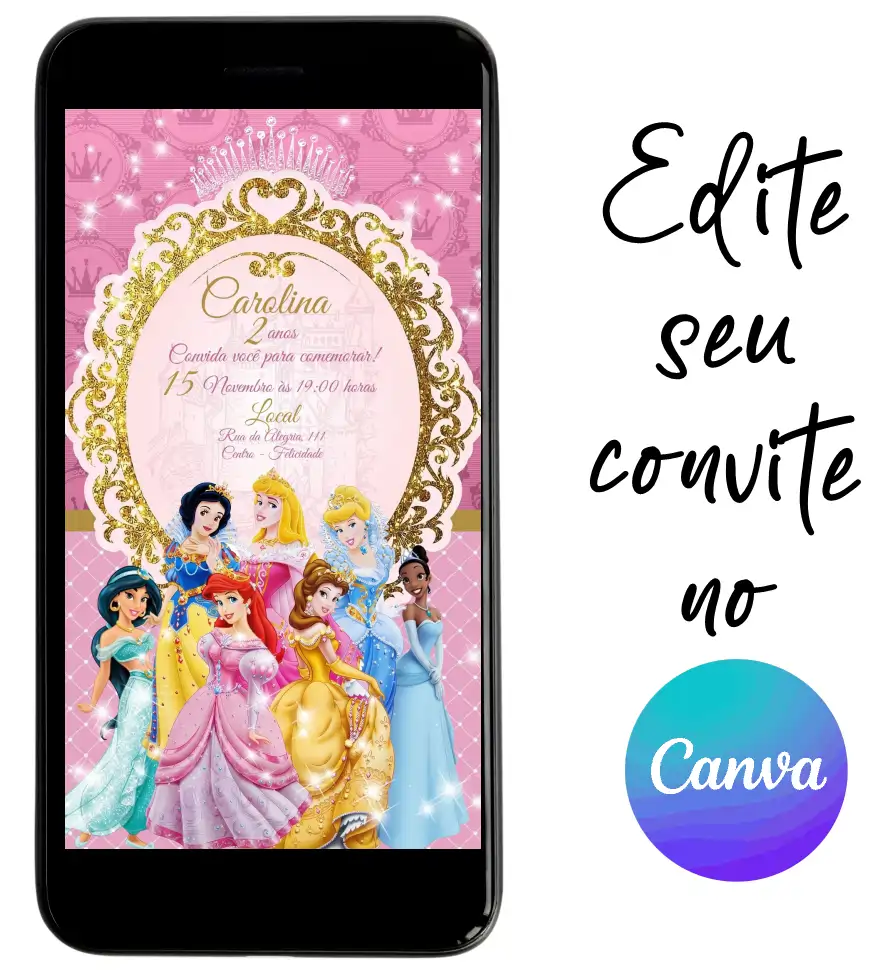 Princesas-Disney-05.webp Convite Aniversário Digital Princesas 05 Personalizável pelo Canva