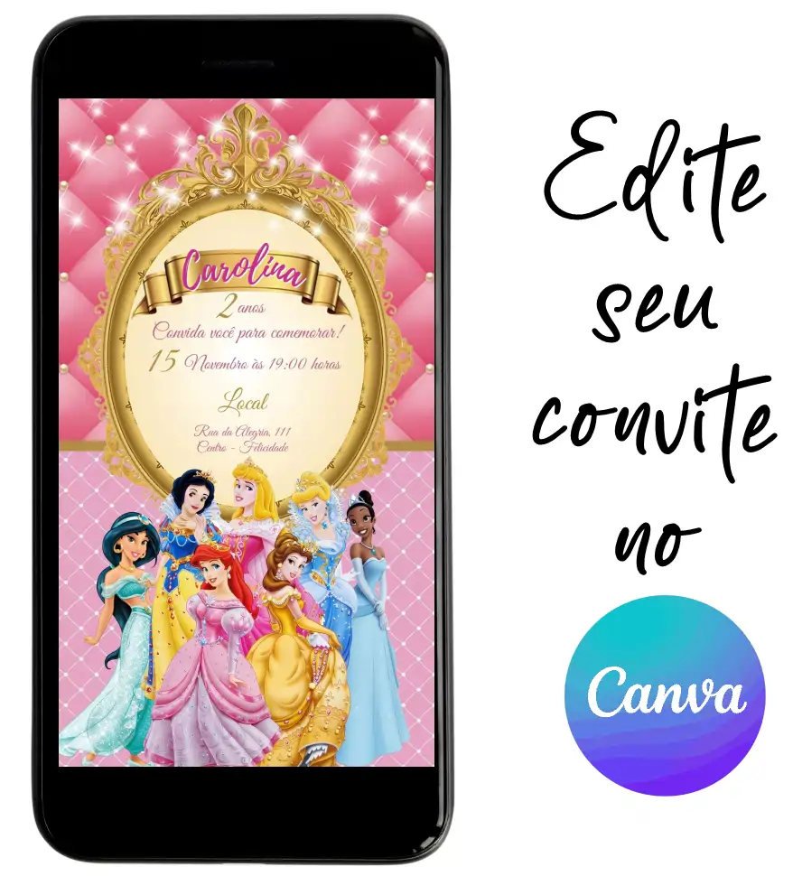 Princesas-Disney-06.webp Convite Aniversário Digital Princesas 06 Personalizável pelo Canva