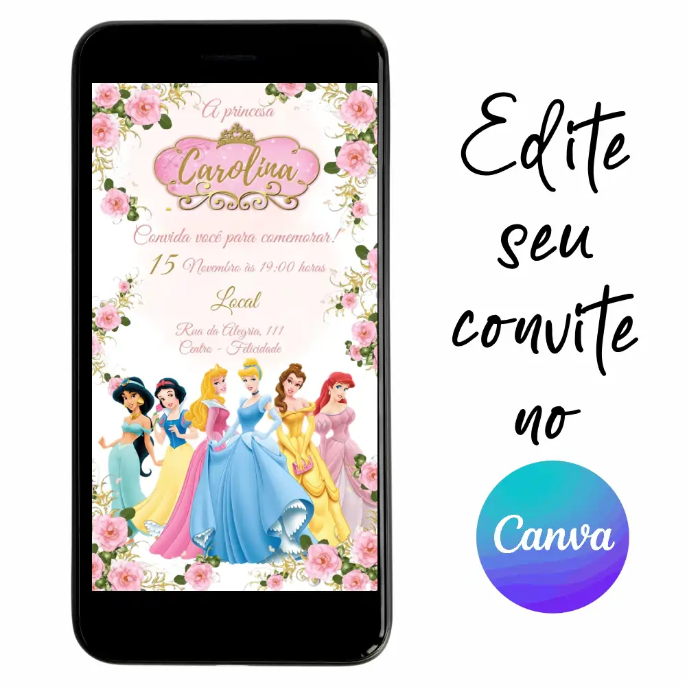 Princesas-Disney-07-1.webp Convite Aniversário Digital Princesas 07 Personalizável pelo Canva