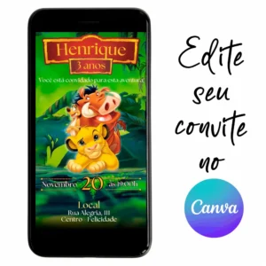 Convite Aniversário Digital Rei Leão 01 Personalizável pelo Canva