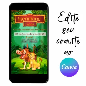 Convite Aniversário Digital Rei Leão 02 Personalizável pelo Canva