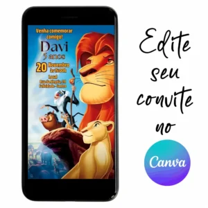 Convite Aniversário Digital Rei Leão 03 Personalizável pelo Canva