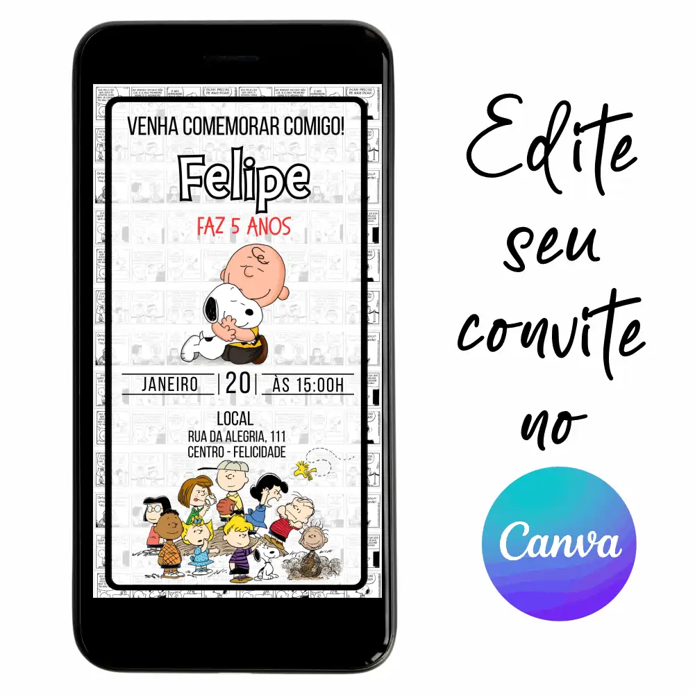 Snoopy-06.webp Convite Aniversário Snoopy 06 Personalizável pelo Canva
