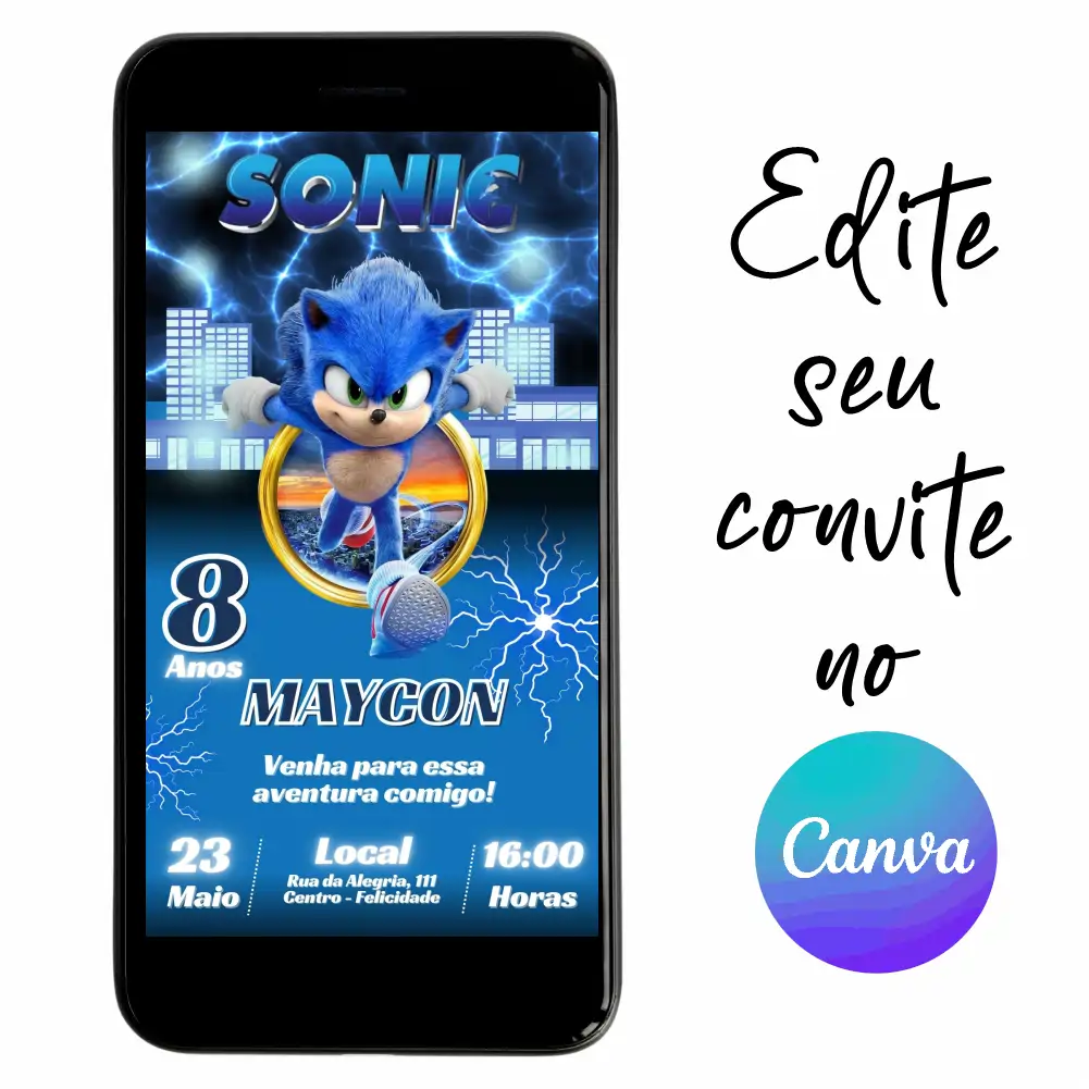 Sonic-01.webp Convite Aniversário Digital Sonic 01 Personalizável pelo Canva