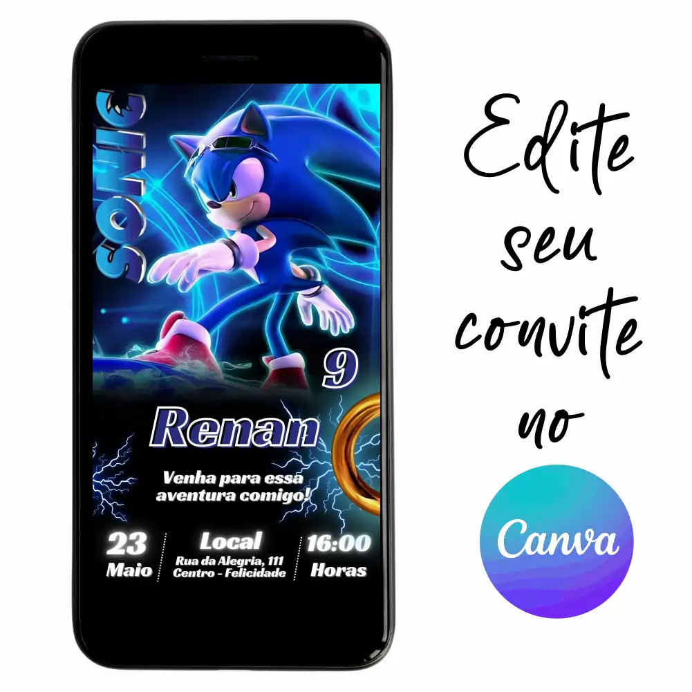 Sonic-02.webp Convite Aniversário Digital Sonic 02 Personalizável pelo Canva