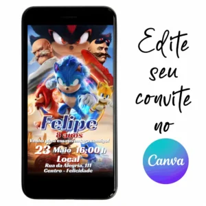 Convite Aniversário Digital Sonic 3 - Filme 07 Personalizável pelo Canva