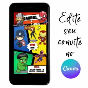 Convite Aniversário Digital Vingadores Baby 02 Personalizável pelo Canva